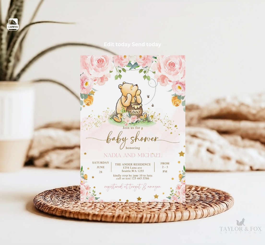 Winnie the pooh baby shower invitation, Winnie baby invite-9