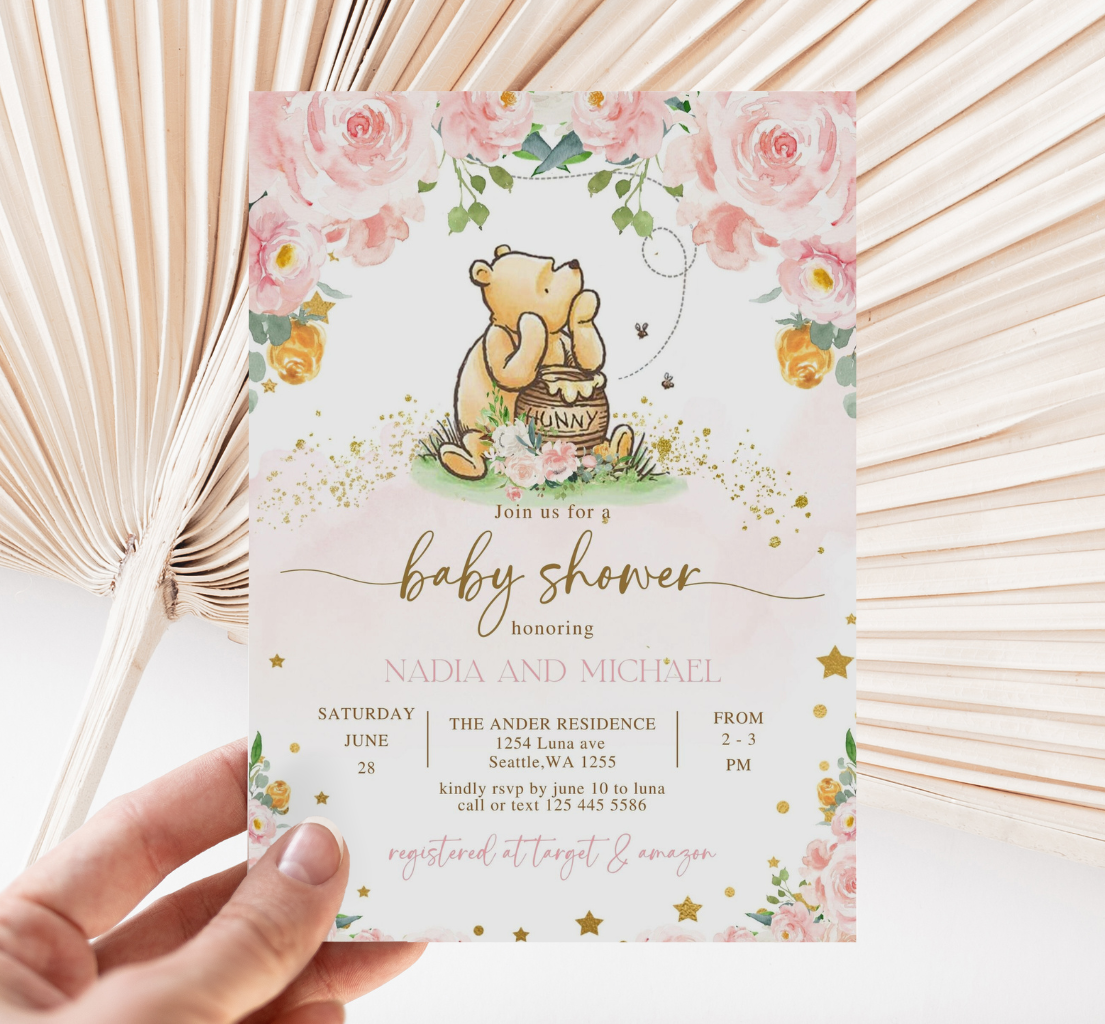 Winnie the pooh baby shower invitation, Winnie baby invite-9