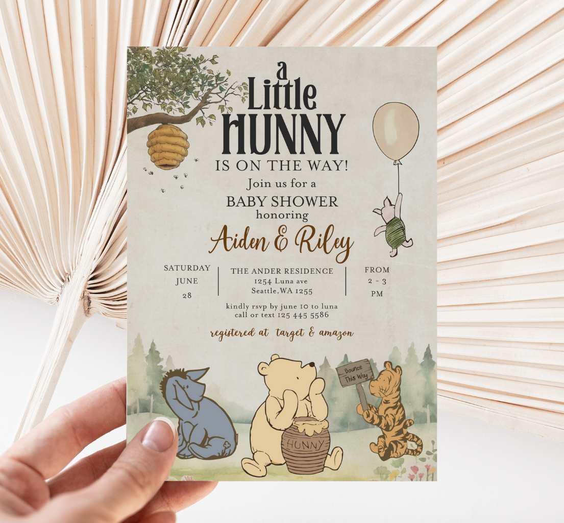 Winnie the pooh baby shower invitation, Winnie baby invite-10