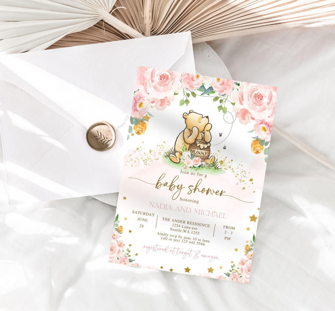 Winnie the pooh baby shower invitation, Winnie baby invite-9