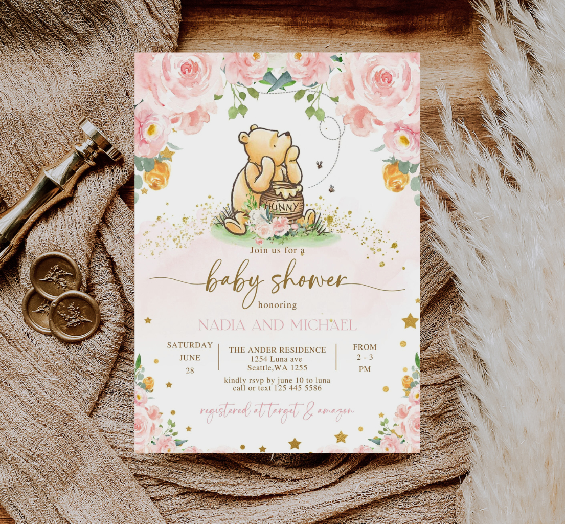 Winnie the pooh baby shower invitation, Winnie baby invite-9