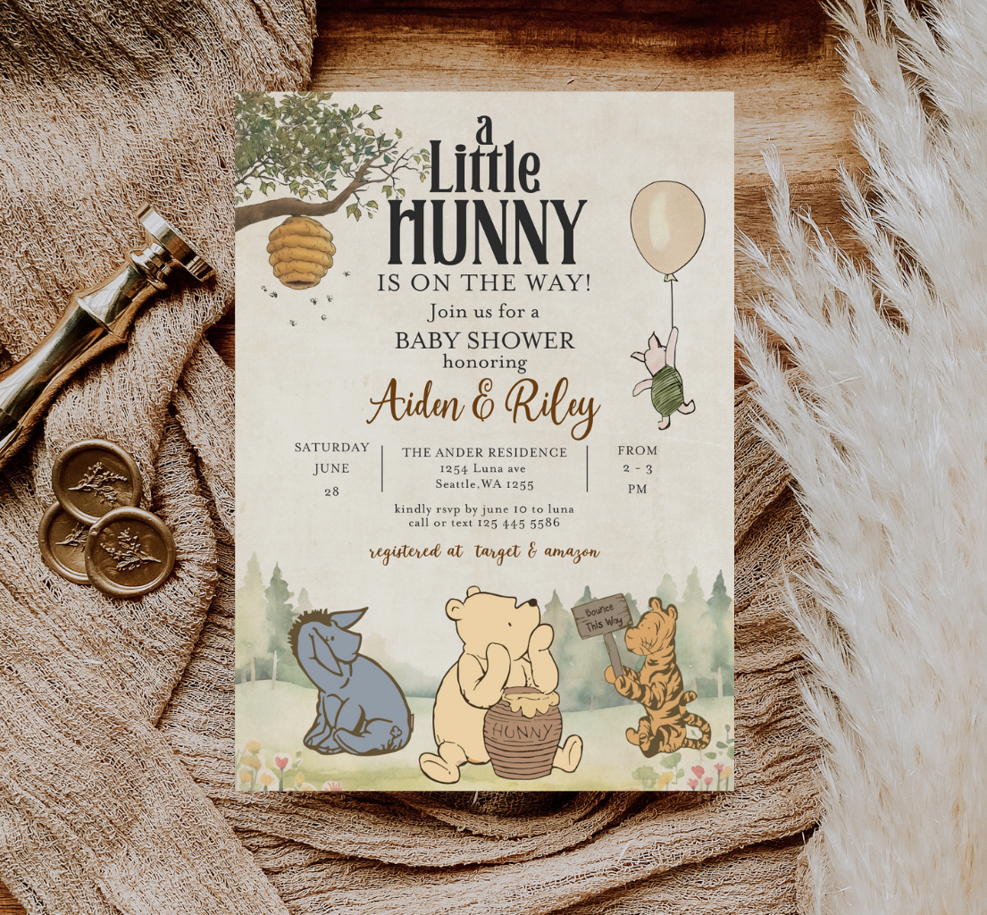 Winnie the pooh baby shower invitation, Winnie baby invite-10