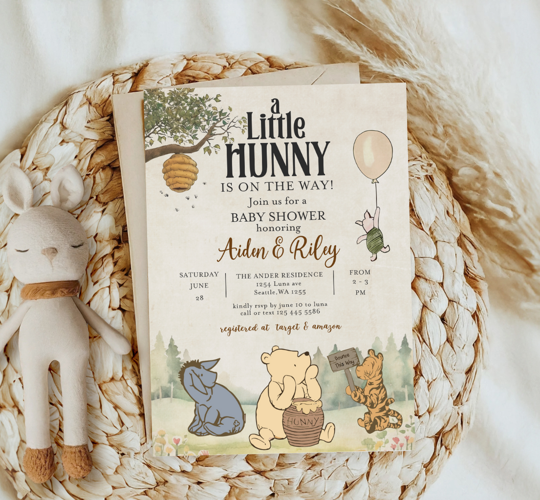 Winnie the pooh baby shower invitation, Winnie baby invite-10