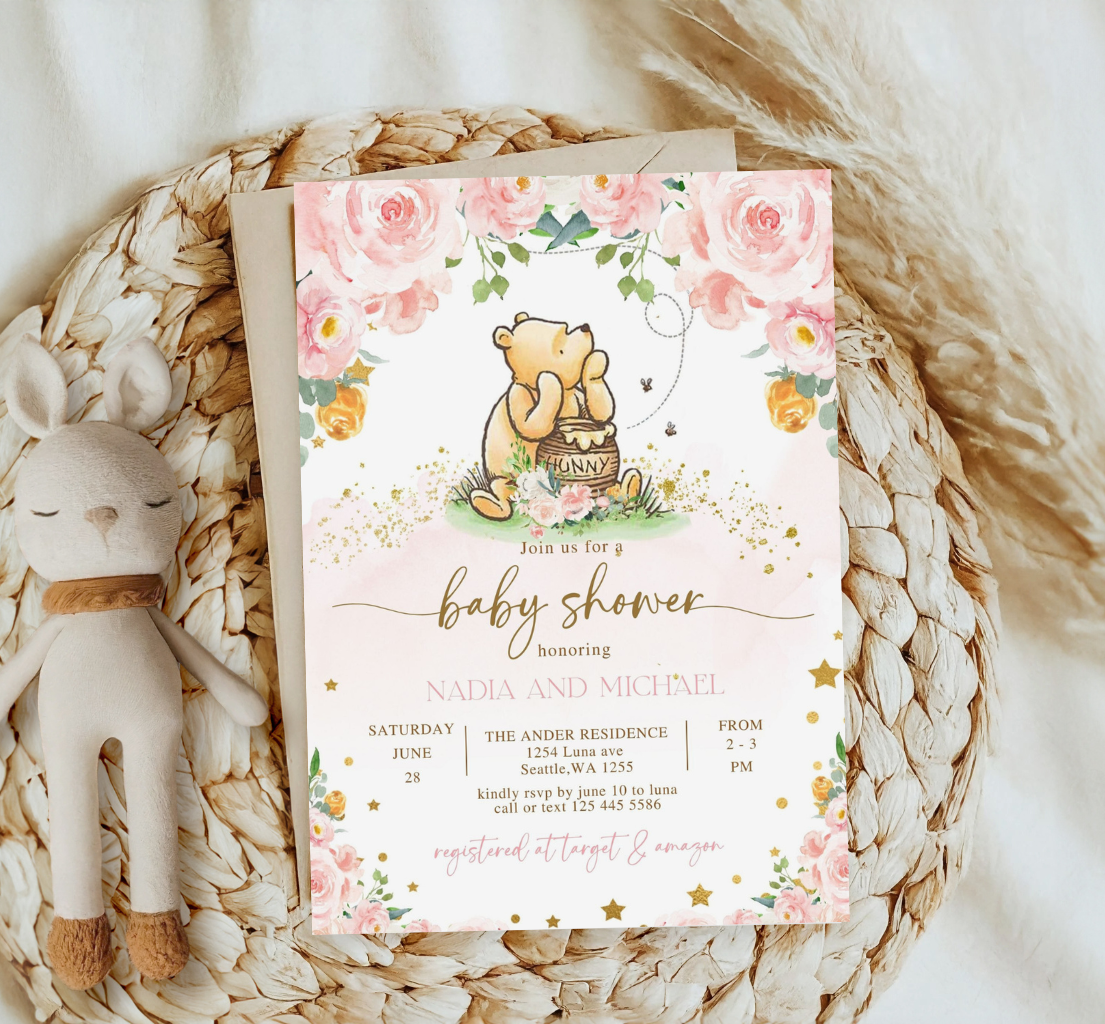 Winnie the pooh baby shower invitation, Winnie baby invite-9