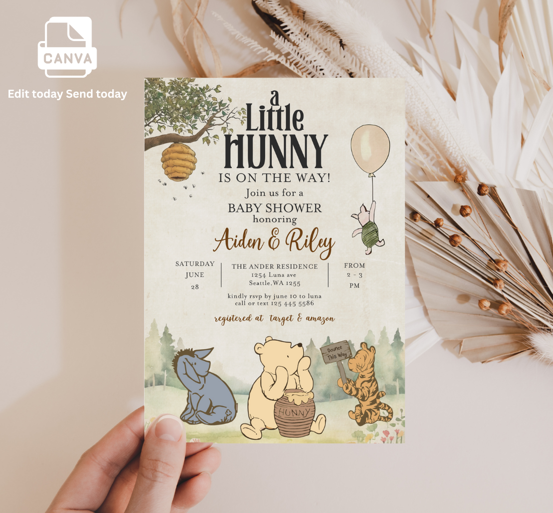 Winnie the pooh baby shower invitation, Winnie baby invite-10