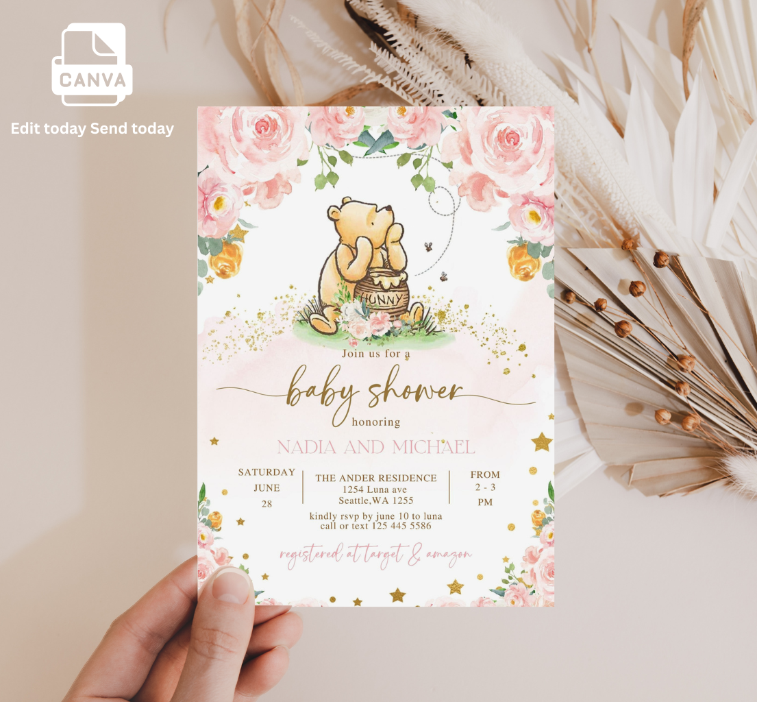 Winnie the pooh baby shower invitation, Winnie baby invite-9