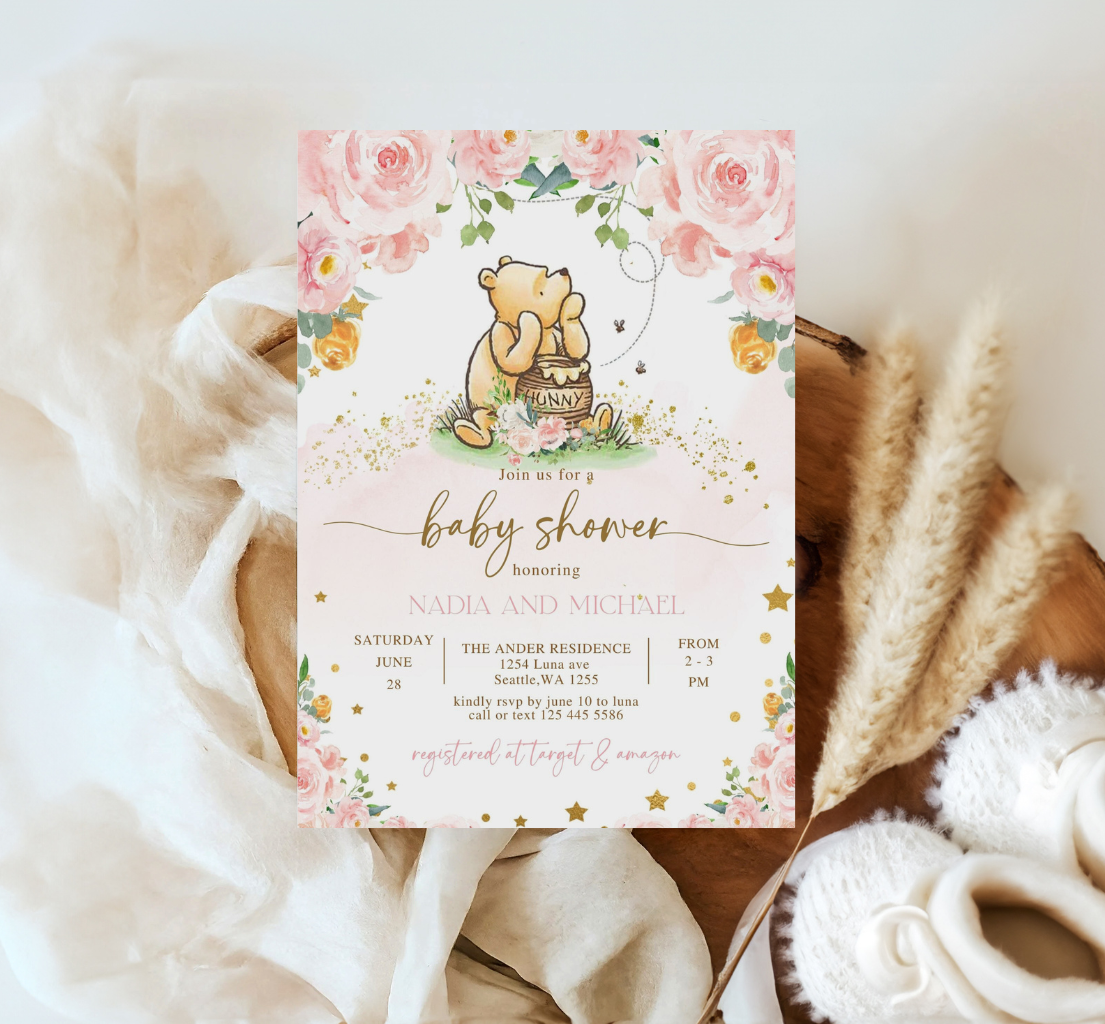 Winnie the pooh baby shower invitation, Winnie baby invite-9