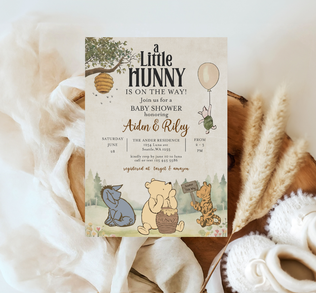 Winnie the pooh baby shower invitation, Winnie baby invite-10