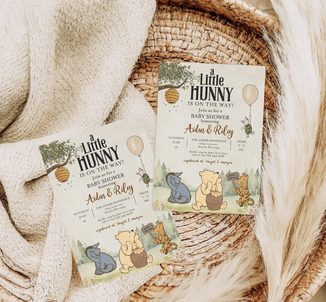 Winnie the pooh baby shower invitation, Winnie baby invite-10
