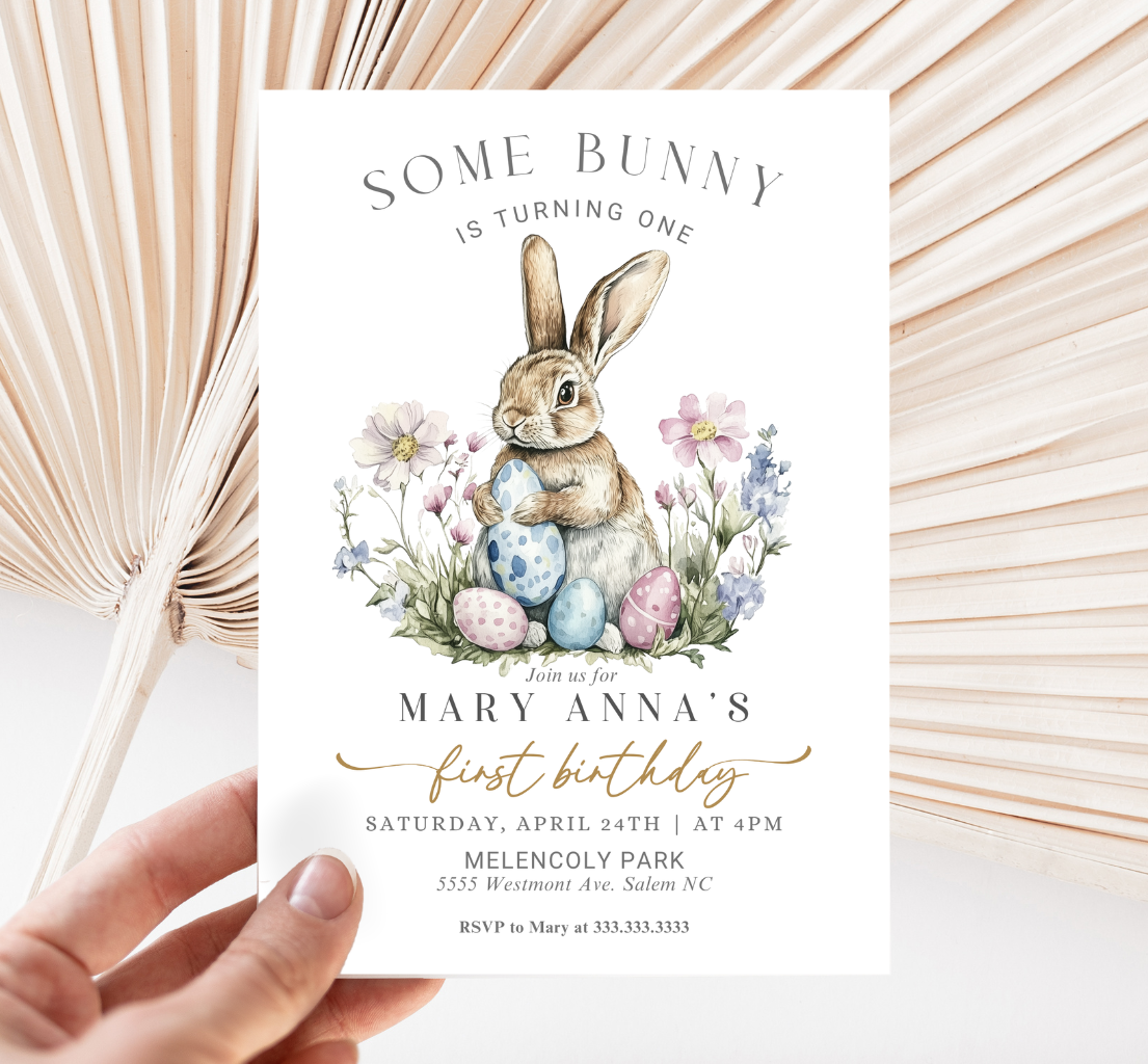 Bunny birthday invitation, First birthday, bunny rabbit birthday invitation-7