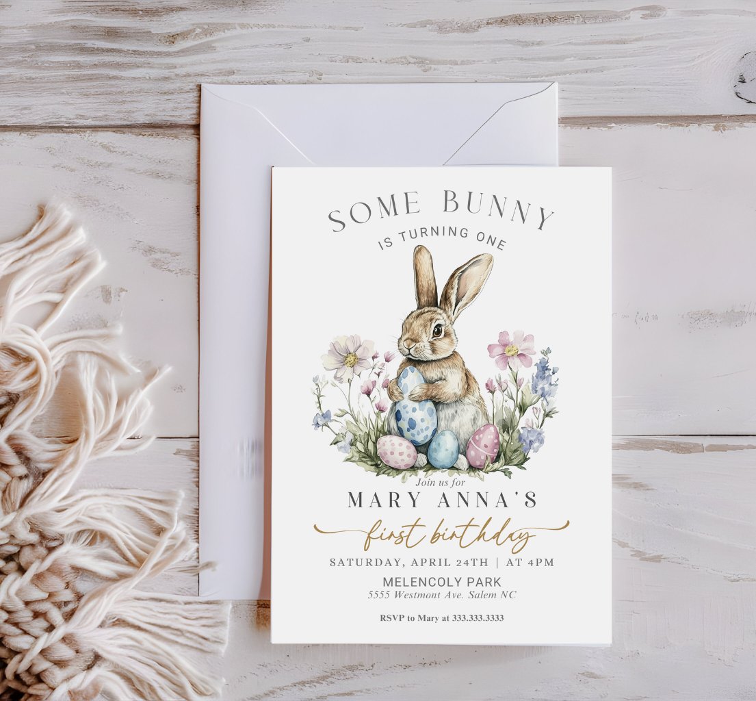Bunny birthday invitation, First birthday, bunny rabbit birthday invitation-7